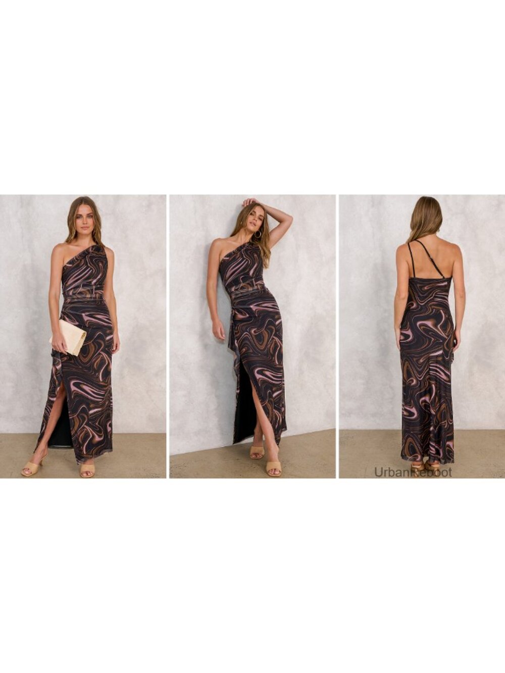 One Shoulder Floral Bodycon Maxi Dress Sleeveless High Split Formal - Picture 6 of 6